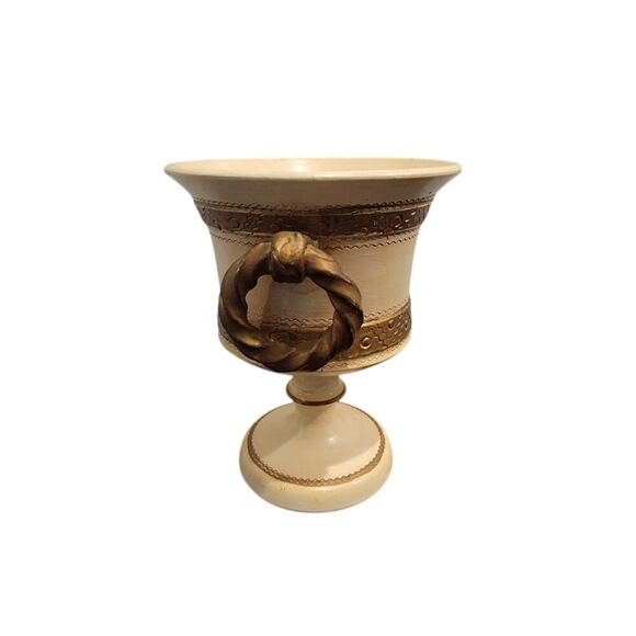 Roman Italian Style Vase Pottery Flowers Bouquet Container Cream Gold #8556 - Picture 2 of 8